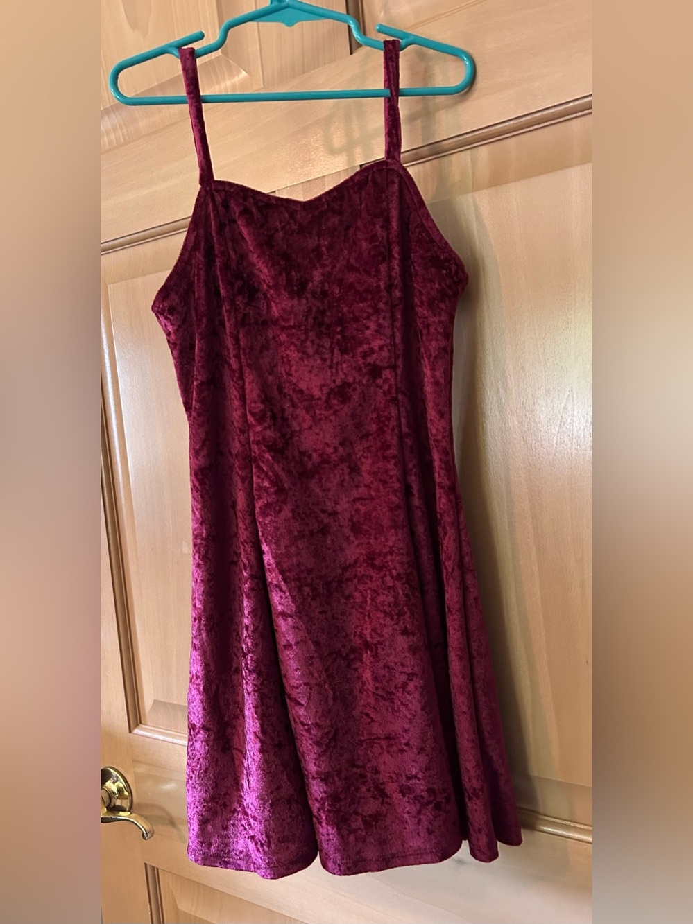 Vintage You Babes Girls Size 8 Burgundy Crushed Velvet Spaghetti Strap Dress Y2K
